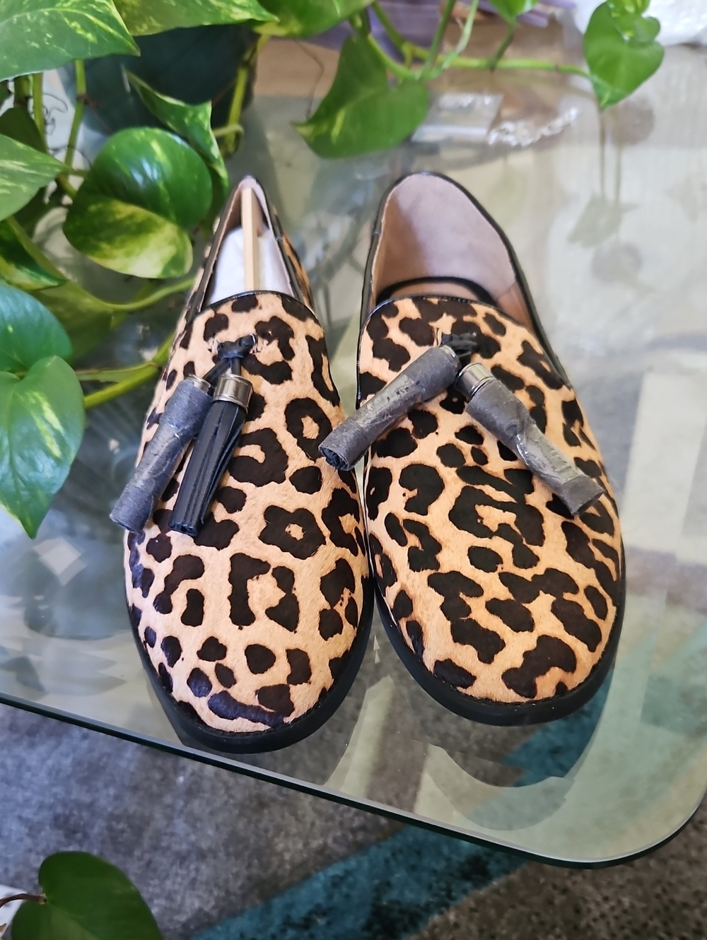 Franco Sarto Leopard Tassel Loafers - Tan & Black